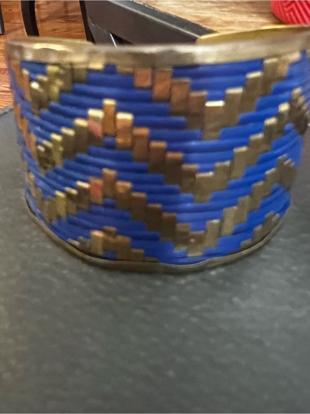 Blue and Gold Beaded Cuff Bracelet - Women's Accessory